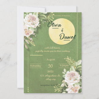Green Blossom Engagement & Wedding Invitation