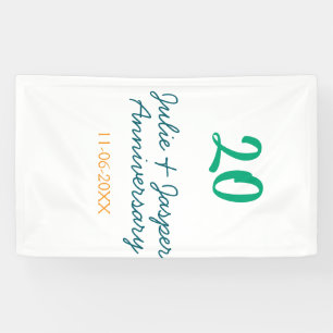 Green blue 20th anniversary name date orange banner