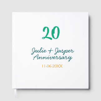 Green blue 20th anniversary name date orange  guest book