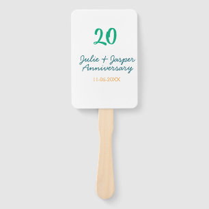 Green blue 20th anniversary name date orange  hand fan