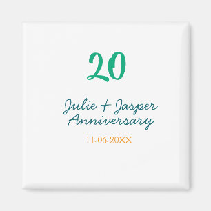 Green blue 20th anniversary name date orange magnet
