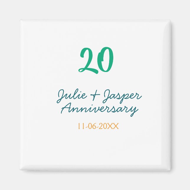 Green blue 20th anniversary name date orange  magnet (Front)