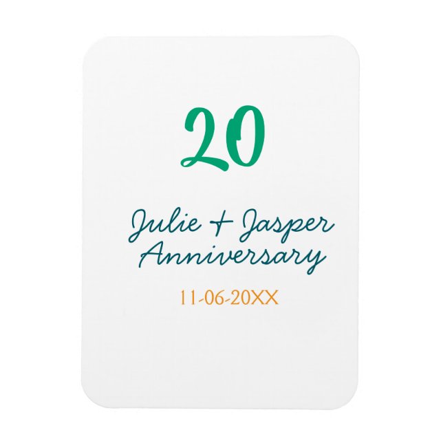 Green blue 20th anniversary name date orange  magnet (Vertical)