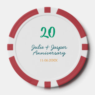 Green blue 20th anniversary name date orange  poker chips