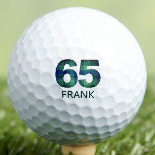 Green Blue 65th birthday for uncle, 65 plaid gift Golf Balls