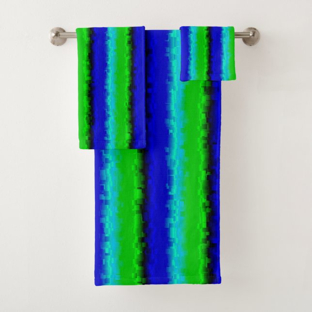 Green Blue abstract 3D rainbow pattern Bath Towel Set (Insitu)