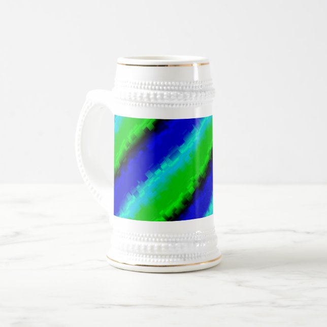 Green Blue abstract 3D rainbow pattern Beer Stein (Front Left)