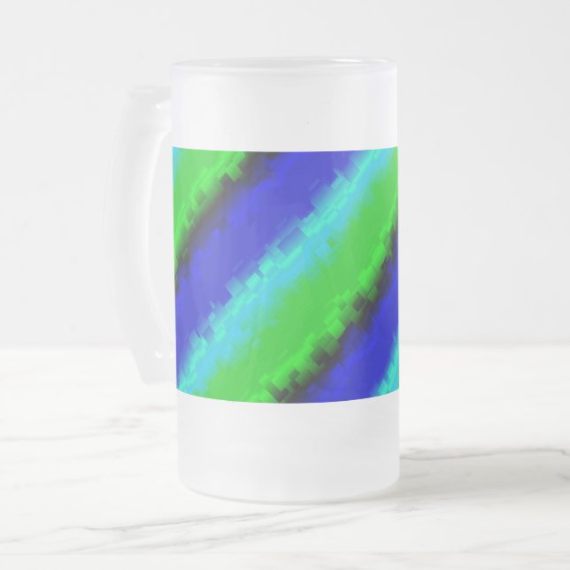 Green Blue abstract 3D rainbow pattern Frosted Glass Beer Mug (Front Left)