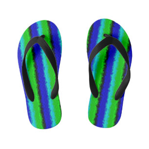 Green Blue abstract 3D rainbow pattern Kid's Jandals