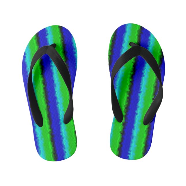 Green Blue abstract 3D rainbow pattern Kid's Jandals (Footbed)