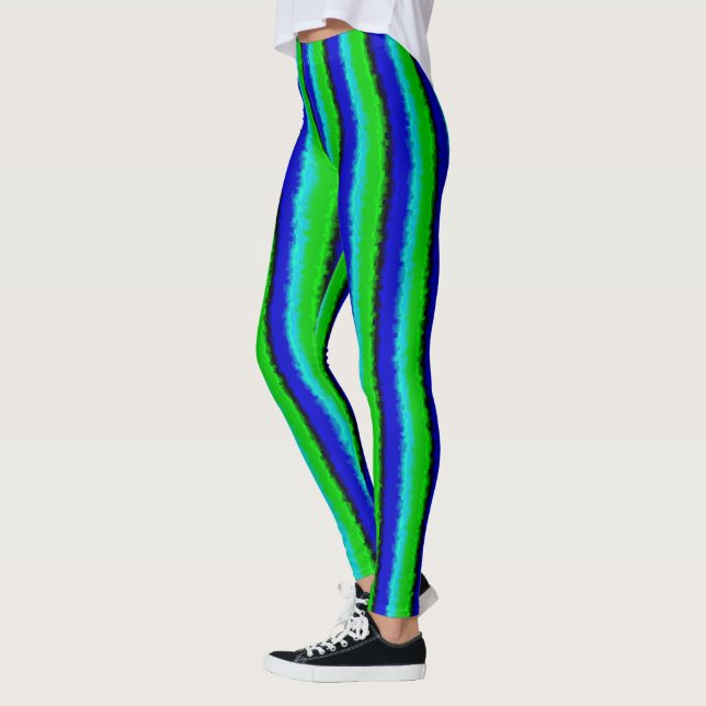 Green Blue abstract 3D rainbow pattern Leggings (Left)