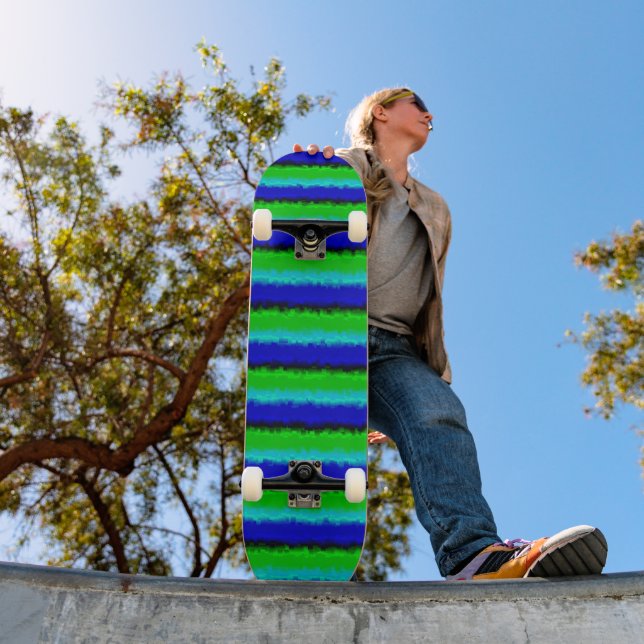 Green Blue abstract 3D rainbow pattern Skateboard (Outdoor 1)