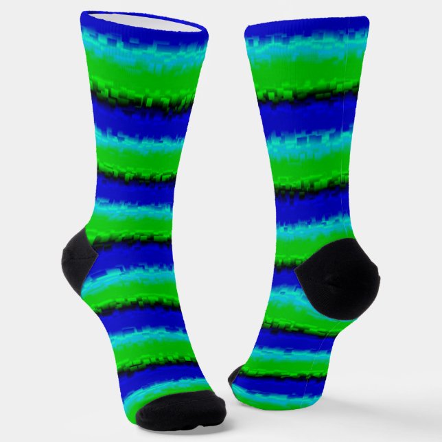 Green Blue abstract 3D rainbow pattern Socks (Angled)