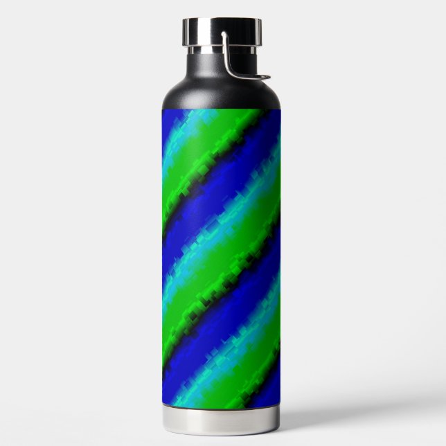Green Blue abstract 3D rainbow pattern Water Bottle (Left)