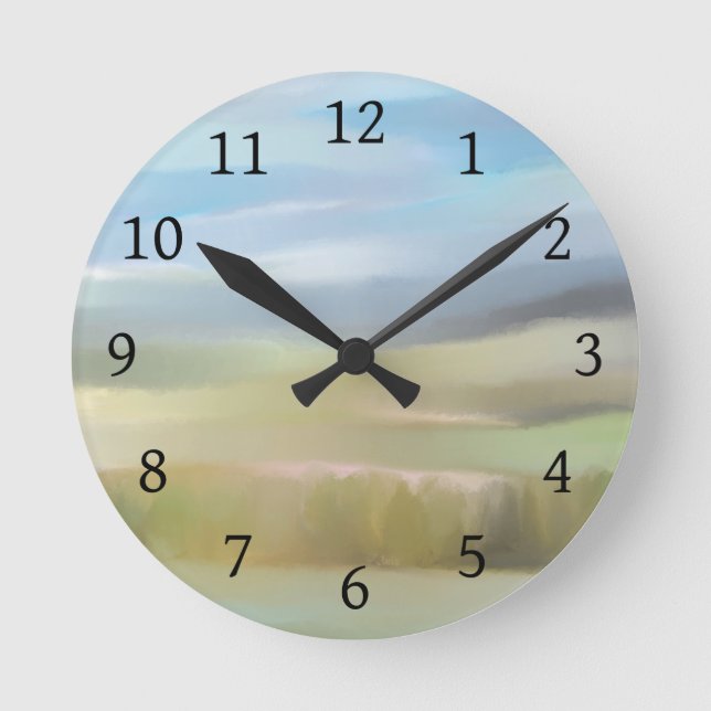 Green Blue Abstract Landscape 475 Round Clock (Front)