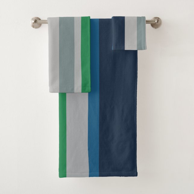 Green Blue Abstract Stripes Bath Towel Set (Insitu)