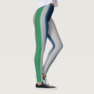 Green Blue Abstract Stripes Leggings