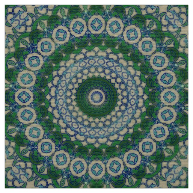 Green, Blue and Grey Mandala Fabric (Swatch)