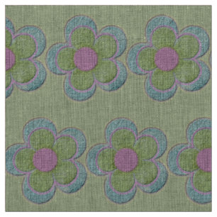 Green Blue and Pink Large Textured Flowers Fabric
