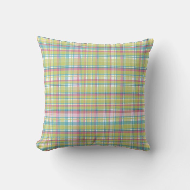 Green, Blue and Pink Plaid Cushion (Front)