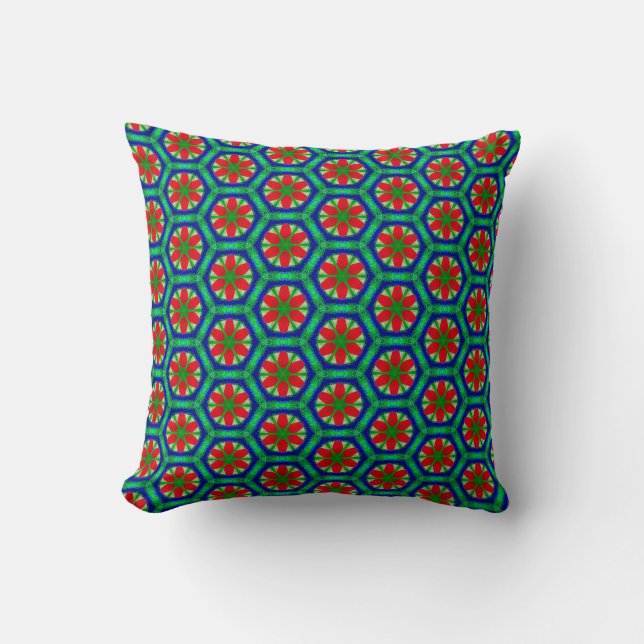 Green, Blue and Red Star Pattern Throw Pillow (Front)