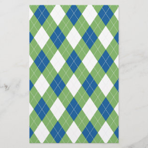 Green blue argyle pattern stationery
