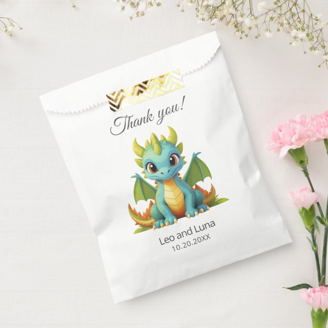 Green Blue Baby Dragon Personalised Thank You Favour Bags (Sealed)