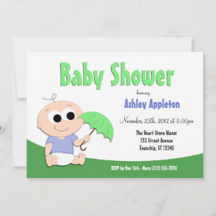 Green & Blue Baby Umbrella - Shower Invitations