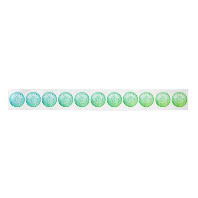 Green Blue Balls on White Ribbon Satin Ribbon (Front)