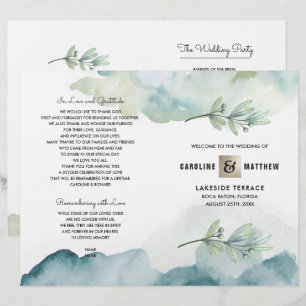 Green Blue Berry Branch Watercolor Wedding Program