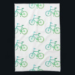 Green blue bicycles bikes pattern kitchen towel<br><div class="desc">Decorate your kitchen with this cool green bicycle dish towel. Makes a great housewarming or wedding gift! 
You can customise it and add text too.
Check my shop for lots more colours and patterns!</div>