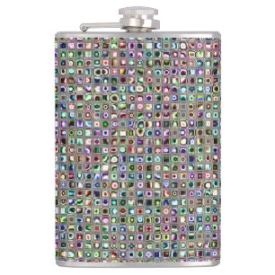 Green-Blue 'Bijoux' Textured Mosaic Tiles Pattern Hip Flask