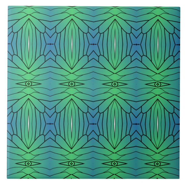 Green blue black geometric lines eyes watching tile (Front)