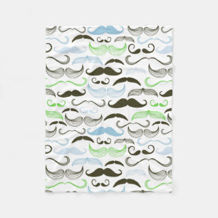 Green, Blue & Black Moustache Design Fleece Blanket
