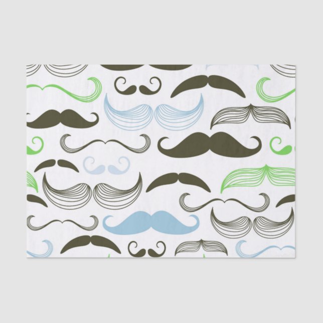 Green, Blue & Black Moustache Design Tissue Paper (Front)