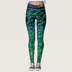 Green, Blue, Black Pattern Leggings
