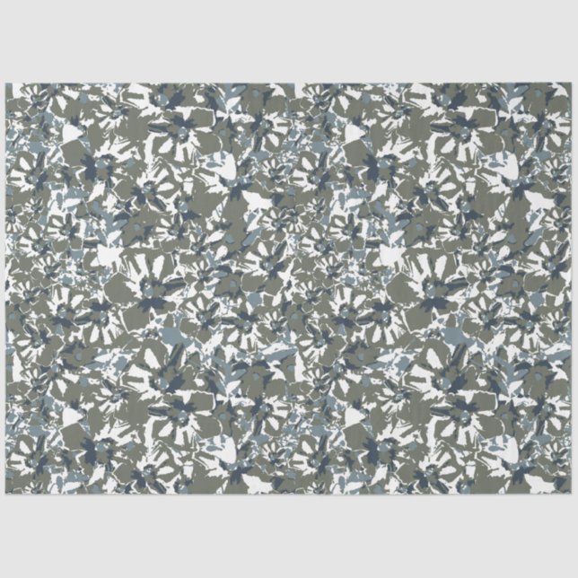 Green Blue Blooms Floral Pattern Tissue Paper (Front)