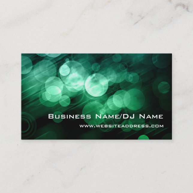 Green & Blue Bokeh (Music or DJ) Business Cards (Front)