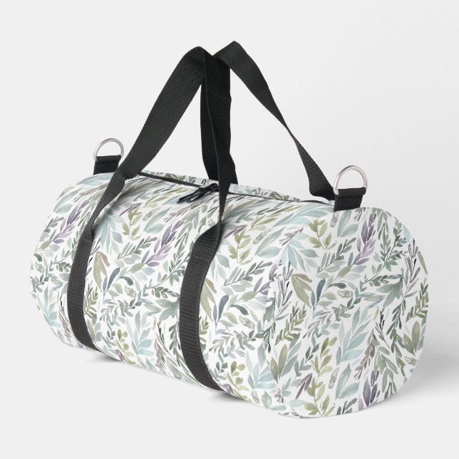 Green Blue Botanical Watercolor Duffle Bag (Left Corner)