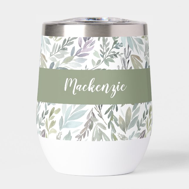 Green Blue Botanical Watercolor Monogram Name (Front)