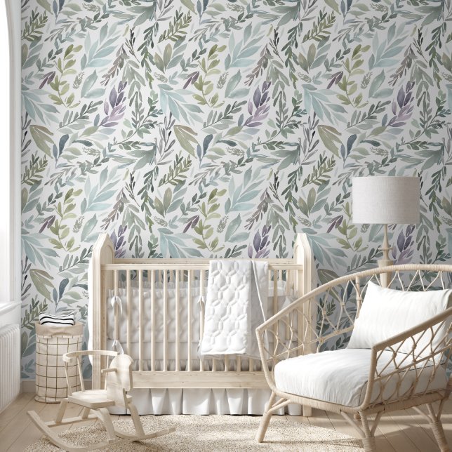 Green Blue Botanical Watercolor Wallpaper (Kids)
