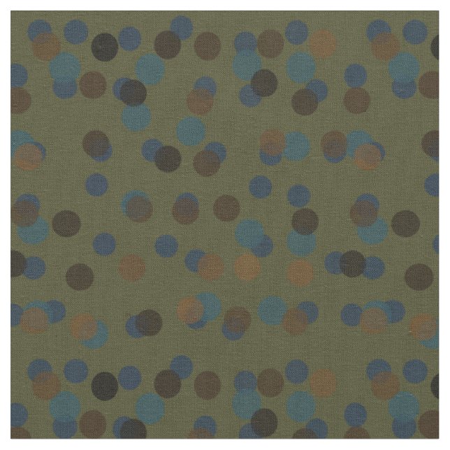 green, blue, brown, bronze, and black polka dot fabric (Close Up)
