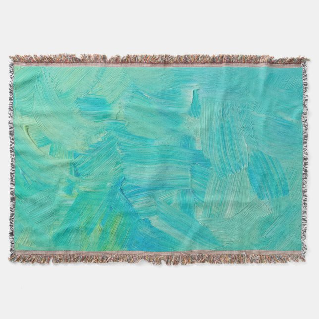 Green Blue: Brush Stroke Texture. Throw Blanket (Front)