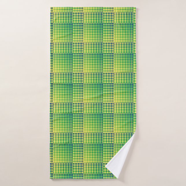 Green Blue Checker Abstract Pattern Bath Towel (Bath Towel)