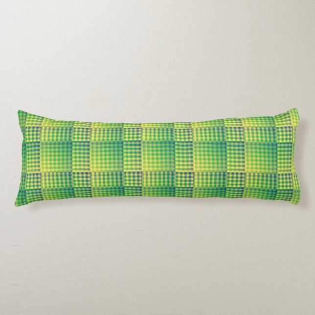 Green Blue Checker Abstract Pattern Body Cushion (Front)