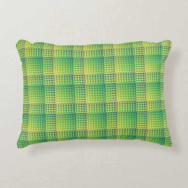 Green Blue Checker Abstract Pattern Decorative Cushion (Front)