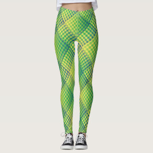 Green Blue Checker Abstract Pattern Leggings