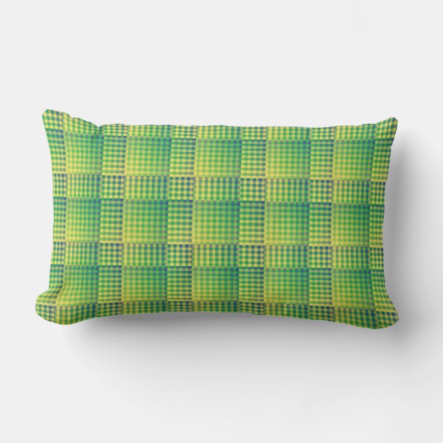 Green Blue Checker Abstract Pattern Lumbar Cushion (Front)