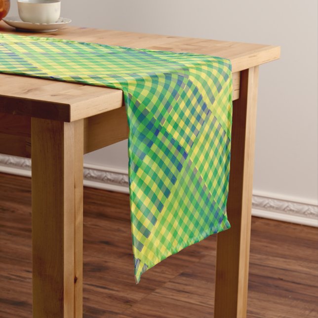 Green Blue Checker Abstract Pattern Medium Table Runner (In Situ)