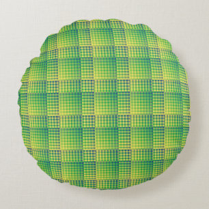 Green Blue Checker Abstract Pattern Round Cushion